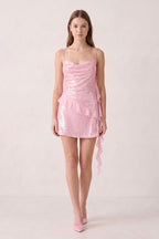 Pink Spaghetti Straps Sequin Ruched Ruffled Sheath Homecoming Dress - Curvevia