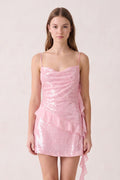 Pink Spaghetti Straps Sequin Ruched Ruffled Sheath Homecoming Dress - Curvevia