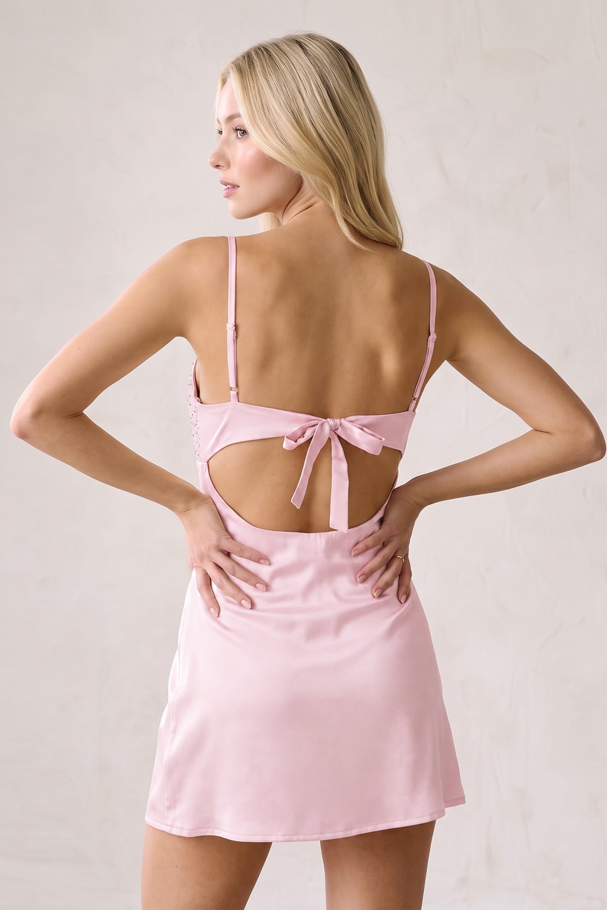 Champagne Spaghetti Straps Sheath Rhinestones Satin Homecoming Dress with Tie Back - Curvevia