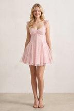 Sparkly Pink A-Line Sequined Homecoming Dress With Flutter Sleeves - Curvevia