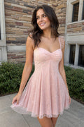 Sparkly Pink A-Line Sequined Homecoming Dress With Flutter Sleeves - Curvevia