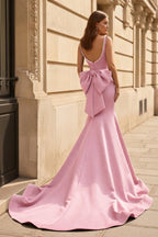 Black Square Neck Mermaid Satin Long Evening Dress With Pearls - Curvevia