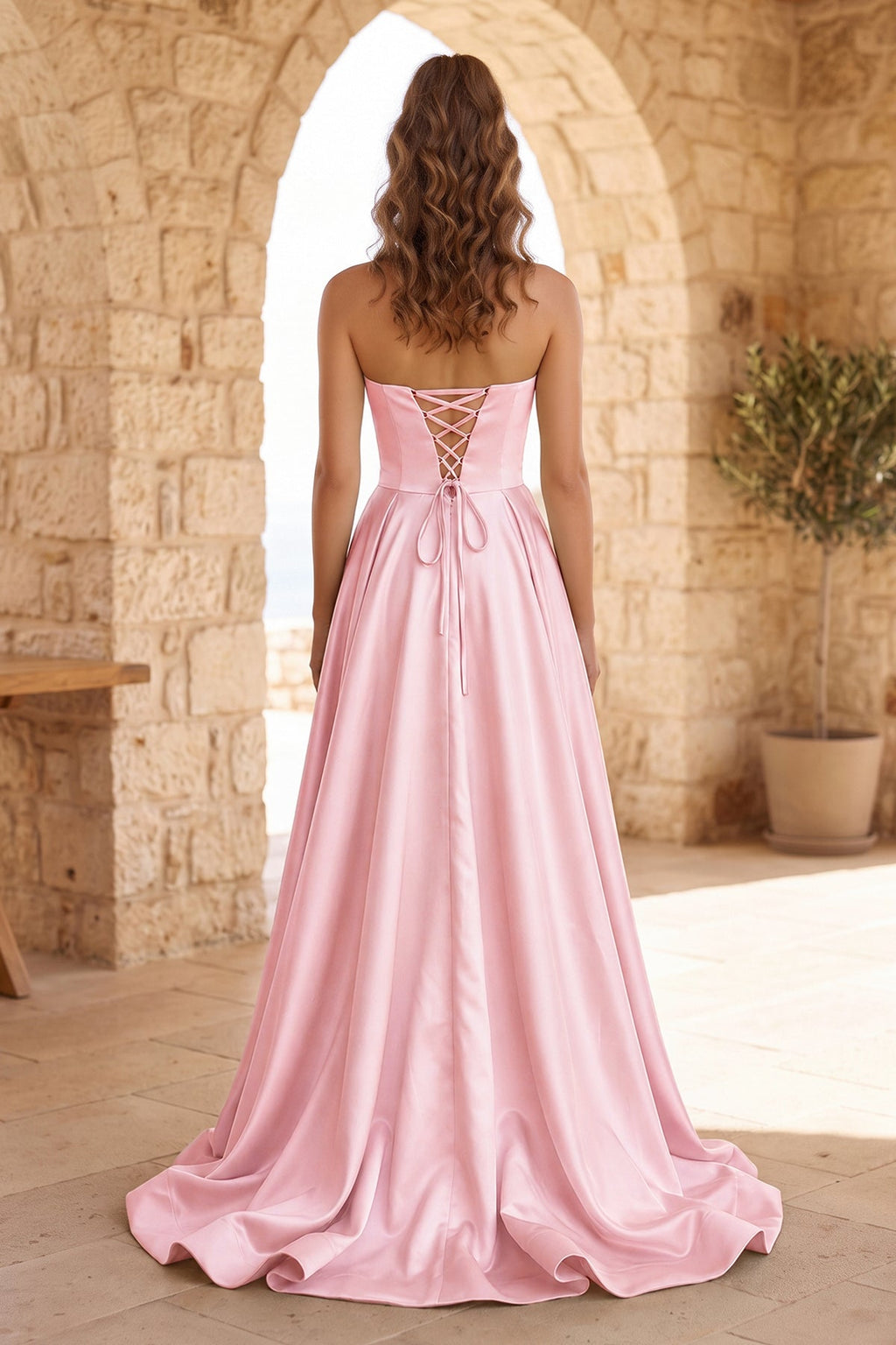 Black Strapless Satin Long Evening Dress With High Split - Curvevia