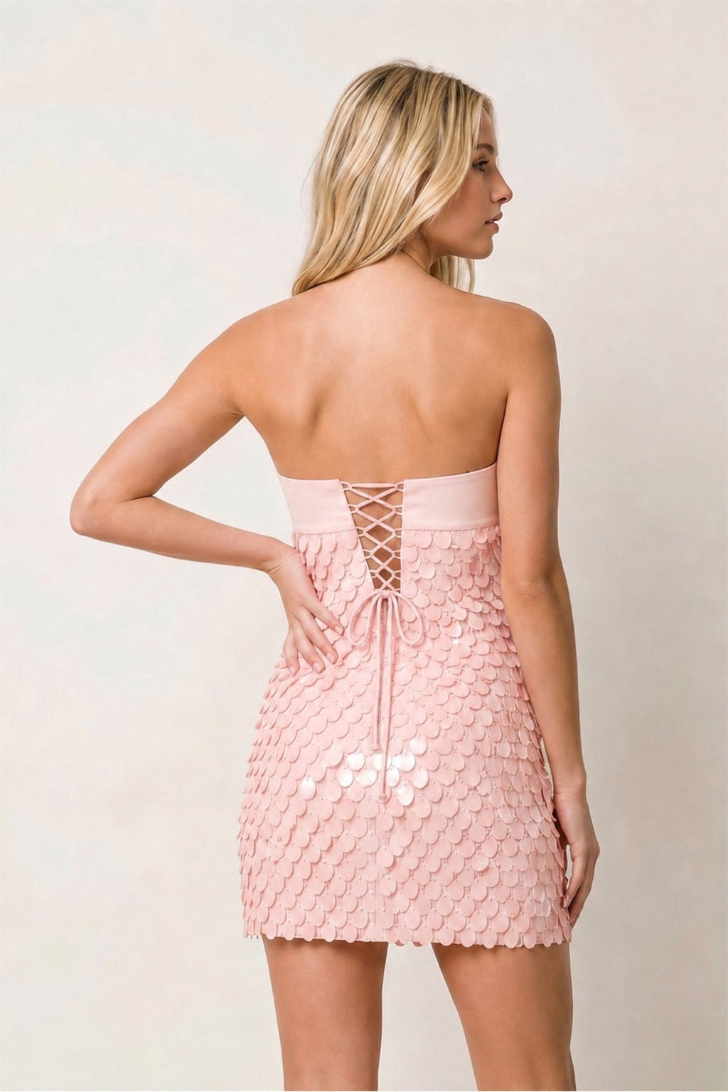 Pink Strapless Sheath Sequins Satin Homecoming Dress - Curvevia