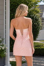 Pink Strapless Sheath Sequins Satin Homecoming Dress - Curvevia