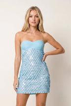 Pink Strapless Sheath Sequins Satin Homecoming Dress - Curvevia