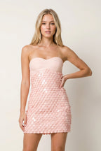 Pink Strapless Sheath Sequins Satin Homecoming Dress - Curvevia