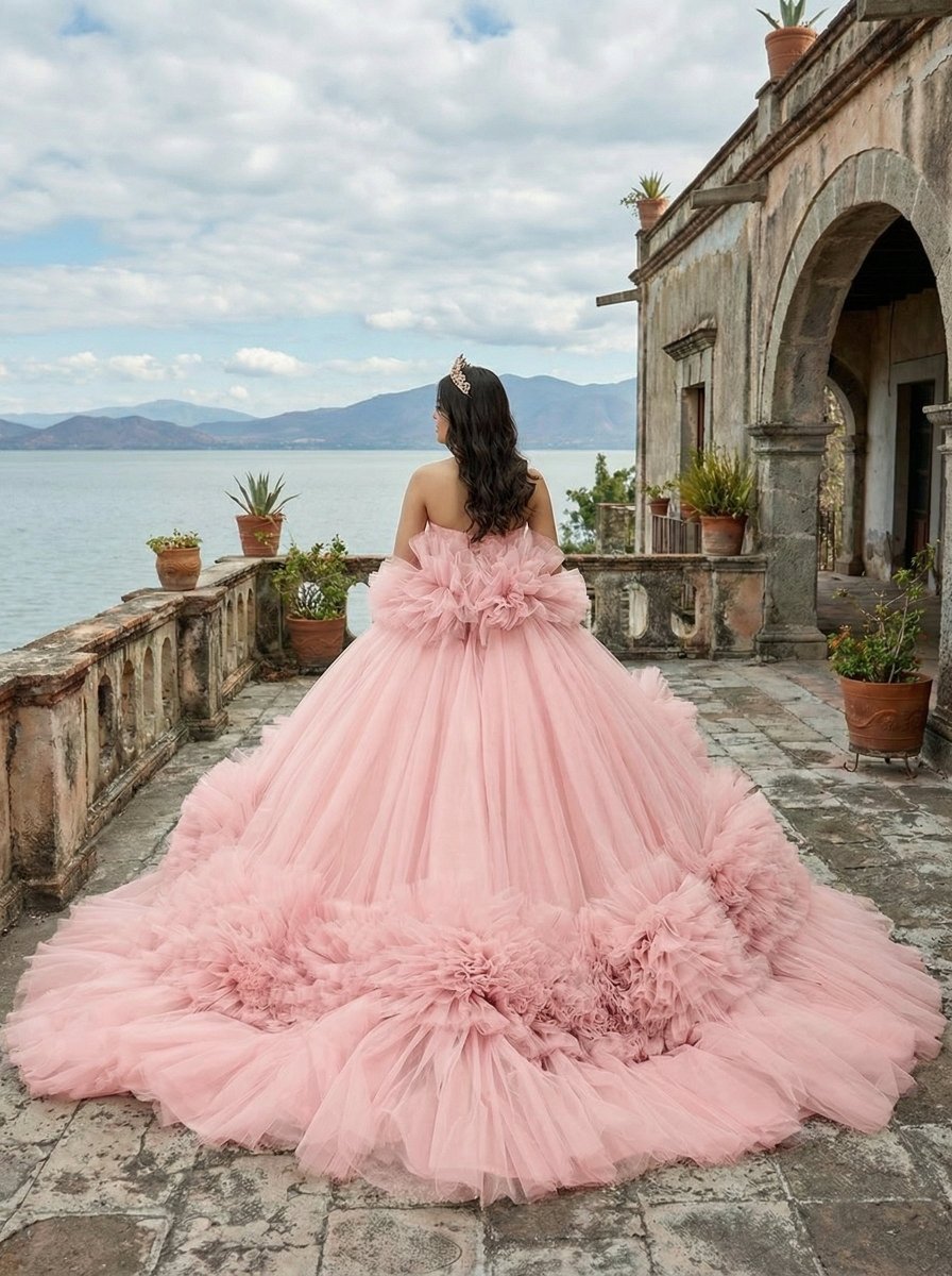 Pink Strapless Sleeveless Ball Gown Corset Quinceanera Dresses - Curvevia