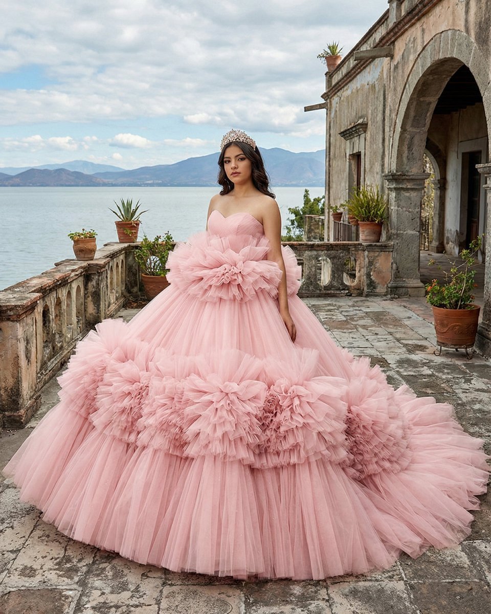 Pink Strapless Sleeveless Ball Gown Corset Quinceanera Dresses - Curvevia