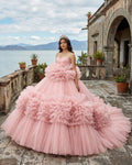 Pink Strapless Sleeveless Ball Gown Corset Quinceanera Dresses - Curvevia