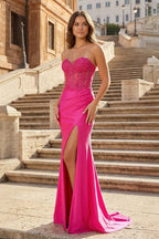 Sheath Strapless Sweetheart Long Evening Dress with Slit - Curvevia