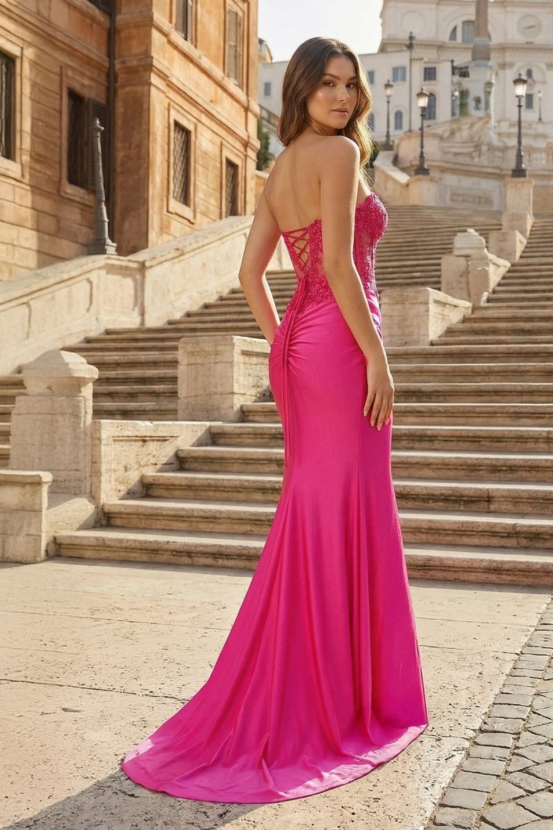Sheath Strapless Sweetheart Long Evening Dress with Slit - Curvevia