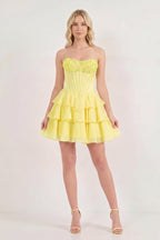 Pink Strapless Tiered A-Line Ruffled Chiffon Appliqued Wedding Guest Dress - Curvevia