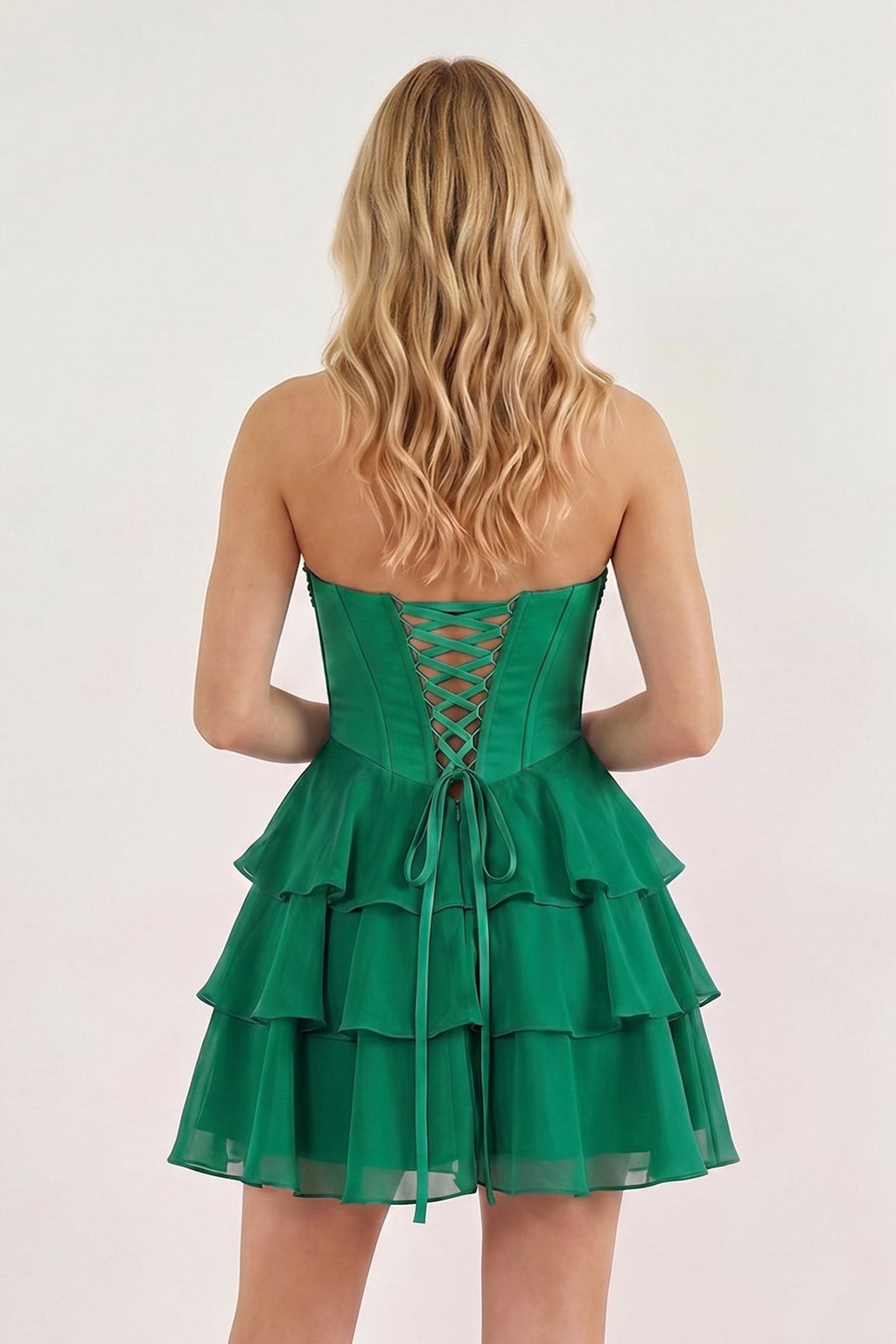 Pink Strapless Tiered A-Line Ruffled Chiffon Appliqued Wedding Guest Dress - Curvevia