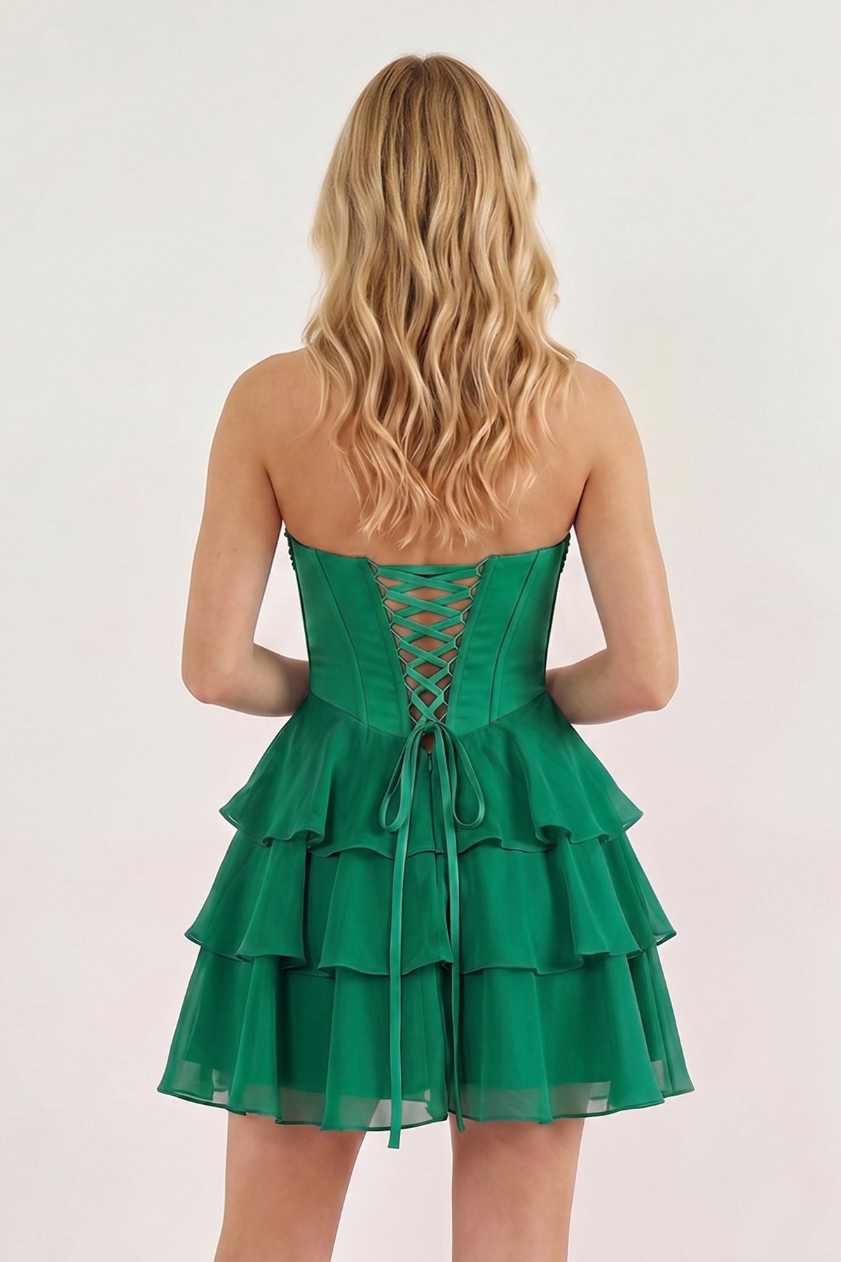 Pink Strapless Tiered A-Line Ruffled Chiffon Appliqued Wedding Guest Dress - Curvevia