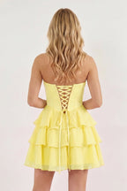 Pink Strapless Tiered A-Line Ruffled Chiffon Appliqued Wedding Guest Dress - Curvevia