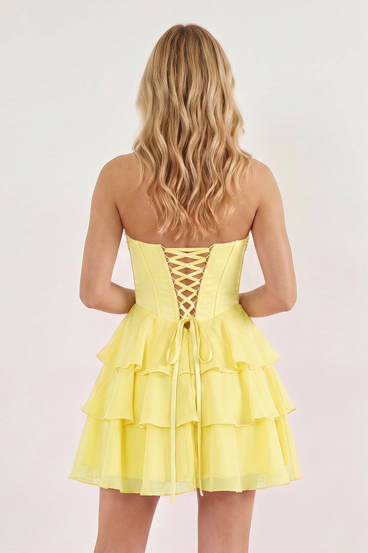 Pink Strapless Tiered A-Line Ruffled Chiffon Appliqued Wedding Guest Dress - Curvevia