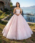 Pink Straps Sequin Beaded Long Ball Gown Quinceanera Dresses - Curvevia