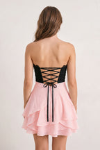 White Black Sweetheart A-Line Ruffled Chiffon Homecoming Dress with Bow - Curvevia