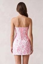 Blue Sweetheart Jacquard Sheath Corset Homecoming Dress - Curvevia