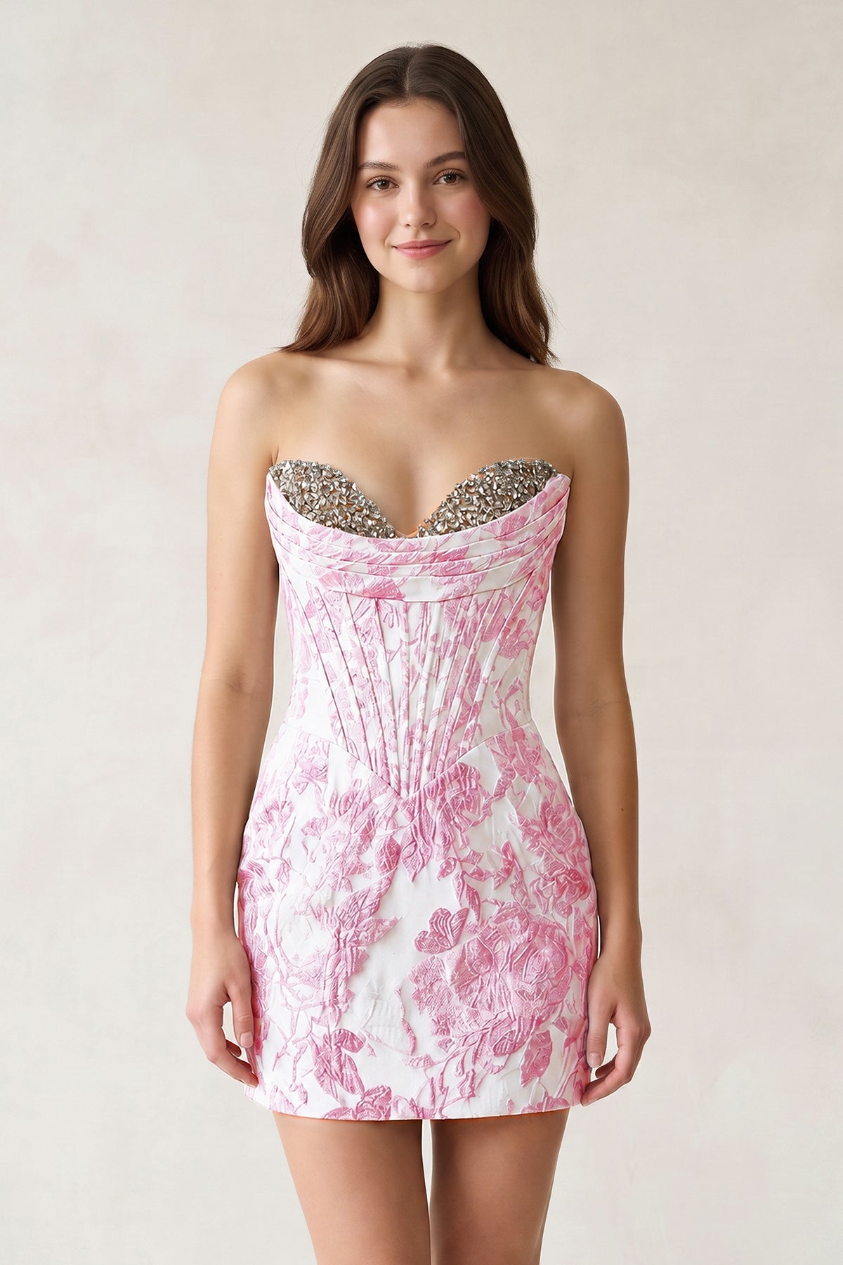 Blue Sweetheart Jacquard Sheath Corset Homecoming Dress - Curvevia