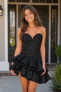 Pink Sweetheart Polka Dots Ruched Ruffled A-Line Homecoming Dress - Curvevia