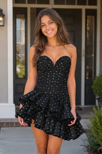 Pink Sweetheart Polka Dots Ruched Ruffled A-Line Homecoming Dress - Curvevia