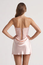 Pink Sweetheart Sheath Corset Ruched Satin Homecoming Dress with Beading - Curvevia