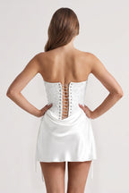 Pink Sweetheart Sheath Corset Ruched Satin Homecoming Dress with Beading - Curvevia