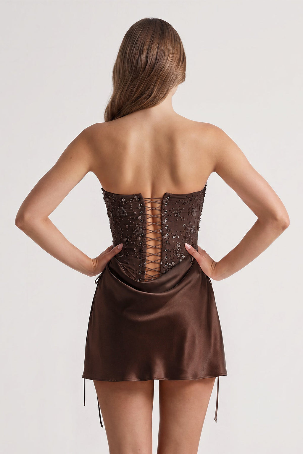 Pink Sweetheart Sheath Corset Ruched Satin Homecoming Dress with Beading - Curvevia