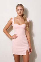 Yellow Sweetheart Sheath Ruffled Linen Homecoming Dress With Slit - Curvevia