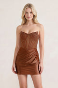 Pink Sweetheart Sheath Satin Corset Ruched Homecoming Dress With Beading - Curvevia