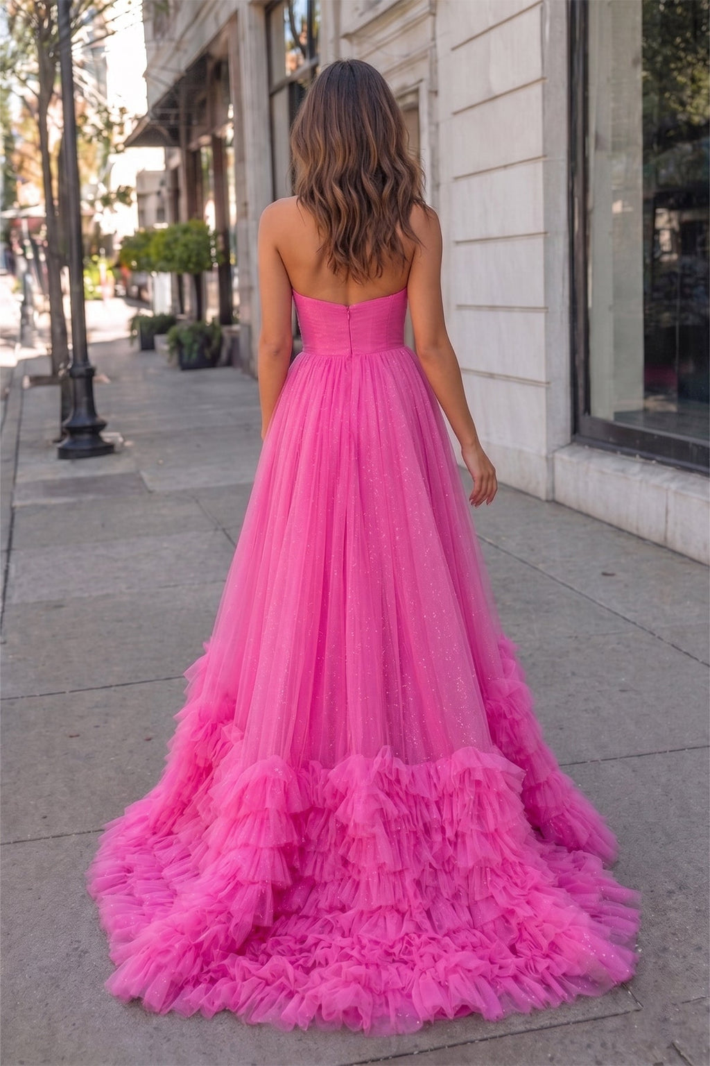 Pink Sweetheart Tiered Tulle Long Mother of the Bride Dress - Curvevia