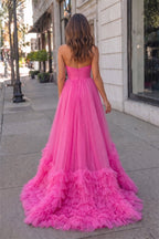 Pink Sweetheart Tiered Tulle Long Mother of the Bride Dress - Curvevia