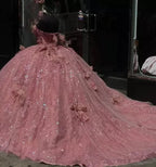Pink Tulle Ball-Gown Off-the-Shoulder Quinceanera Dresses - Curvevia