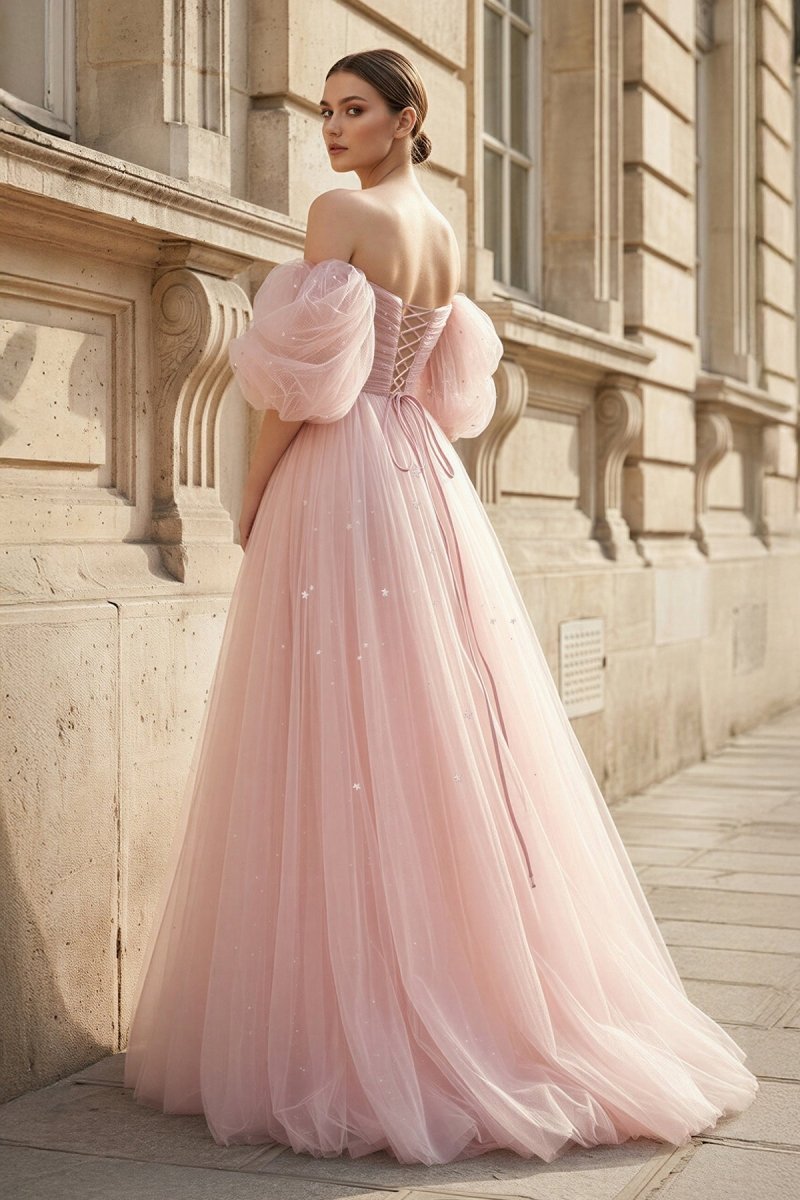 Pink Tulle Floor Length Prom Dress, Cute A-Line Evening Party Dress - Curvevia
