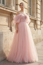 Pink Tulle Floor Length Prom Dress, Cute A-Line Evening Party Dress - Curvevia