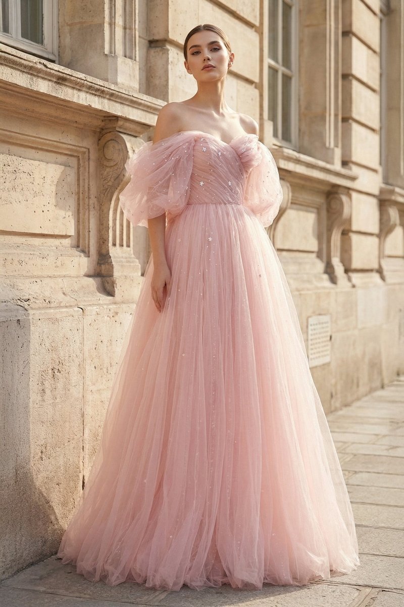 Pink Tulle Floor Length Prom Dress, Cute A-Line Evening Party Dress - Curvevia