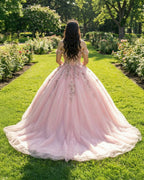 Pink Tulle Appliques Off The Shoulder Quinceanera Dresses - Curvevia