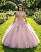 Pink Tulle Appliques Off The Shoulder Quinceanera Dresses - Curvevia