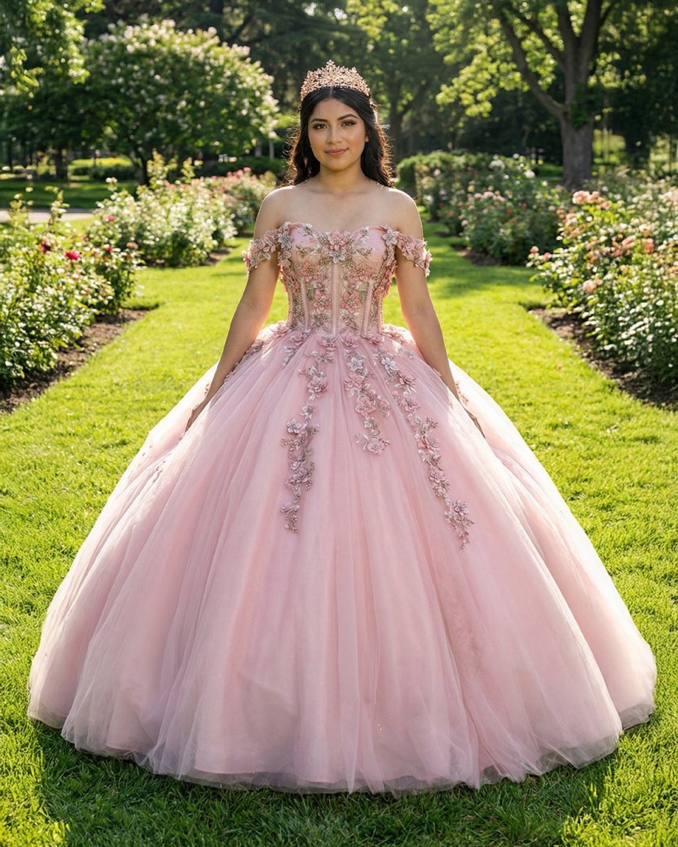 Pink Tulle Appliques Off The Shoulder Quinceanera Dresses - Curvevia