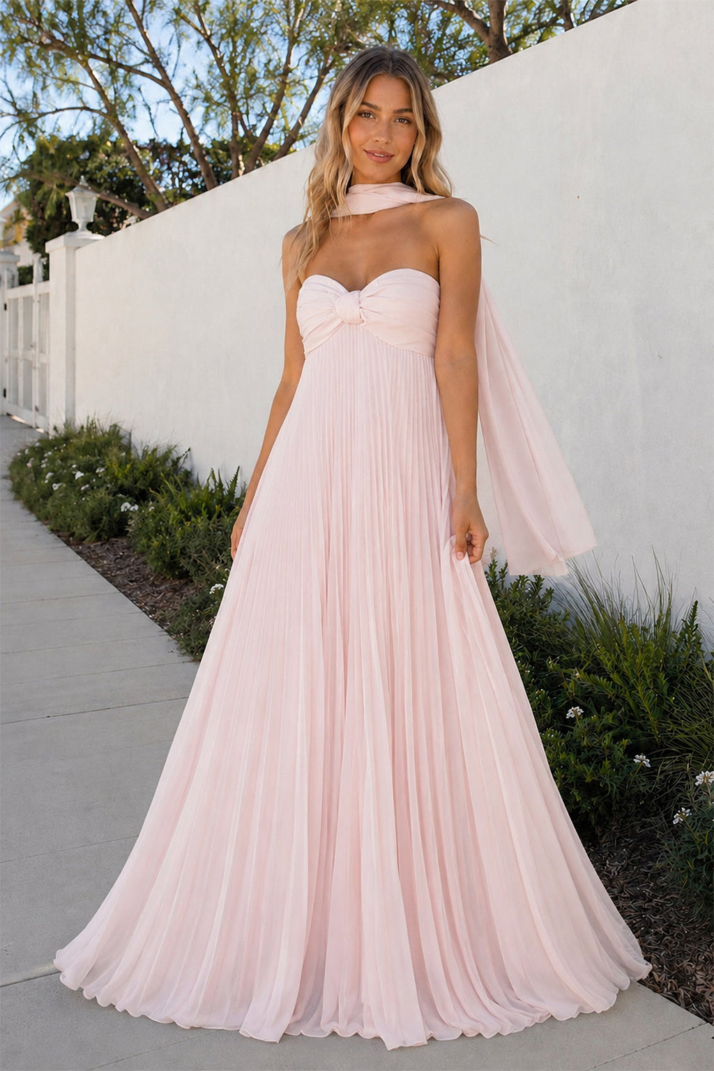 A Line Light Pink Sweetheart Chiffon Long Prom Dress - Curvevia