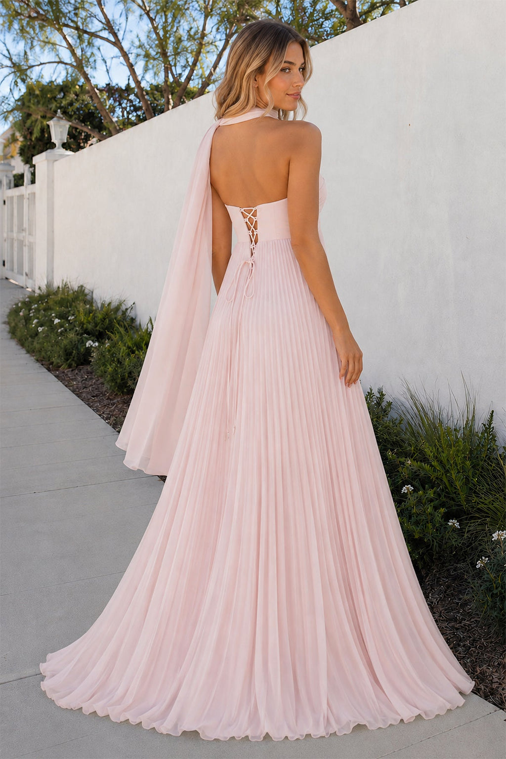A Line Light Pink Sweetheart Chiffon Long Prom Dress - Curvevia