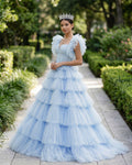 Pleated Tulle Ball Gown Ruffle Tiered Long Quinceanera Dresses - Curvevia