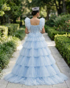 Pleated Tulle Ball Gown Ruffle Tiered Long Quinceanera Dresses - Curvevia