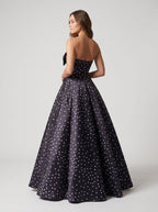 Black Satin A-Line Sweetheart Bow Floor-Length Dress with Polka Dots - Curvevia