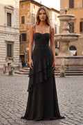 Red Sheath Spaghetti Straps Chiffon Long Prom Dresses with Ruffles - Curvevia