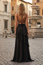 Red Sheath Spaghetti Straps Chiffon Long Prom Dresses with Ruffles - Curvevia