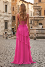 Red Sheath Spaghetti Straps Chiffon Long Prom Dresses with Ruffles - Curvevia