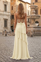 Red Sheath Spaghetti Straps Chiffon Long Prom Dresses with Ruffles - Curvevia